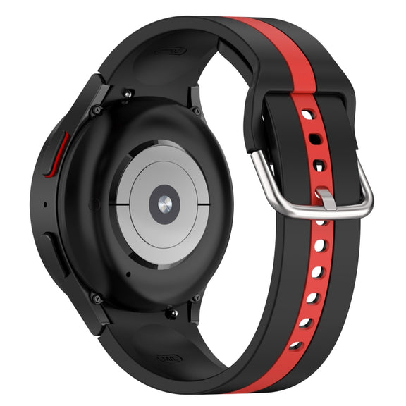 For Samsung Galaxy Watch FE 40mm Two Color Stripe Silicone Watch Band(Black Red)