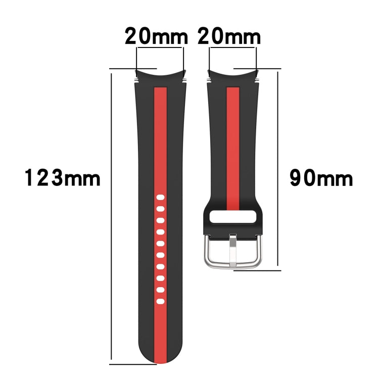 For Samsung Galaxy Watch FE 40mm Two Color Stripe Silicone Watch Band(Black Blue)