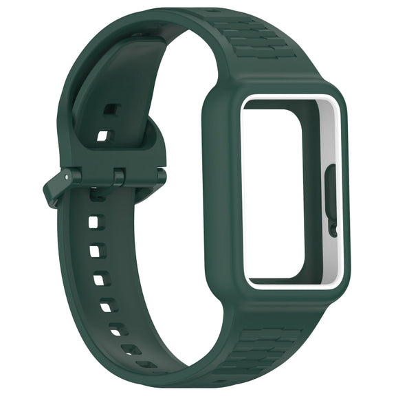 For  Huawei Band 9 NFC Two Color Frame Integrated Silicone Watch Band(Dark Green)
