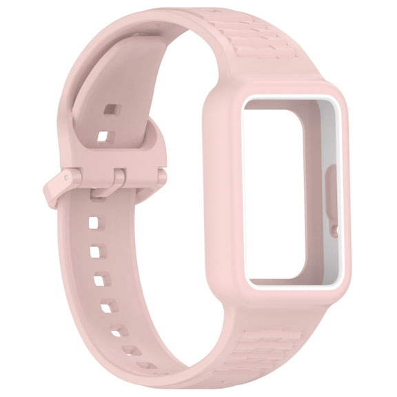 For  Huawei Band 9 Two Color Frame Integrated Silicone Watch Band(Light Pink)