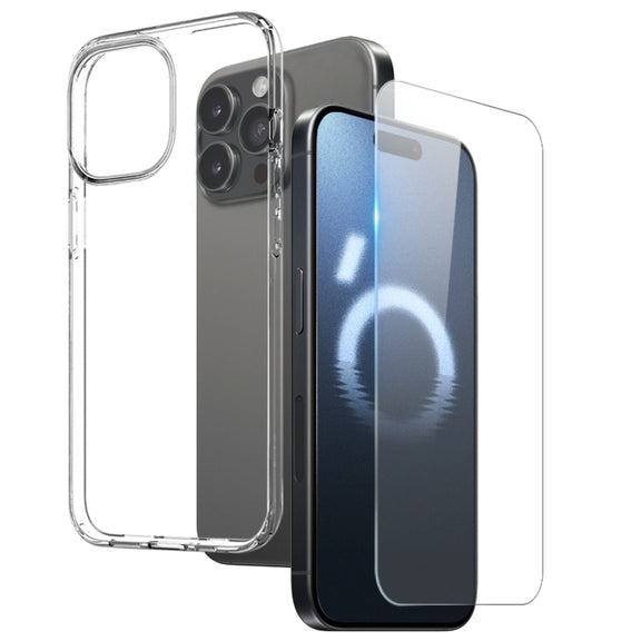 For iPhone 16 Pro NORTHJO 2 in 1 TPU Phone Case Screen Protector Tempered Glass Film(Clear)