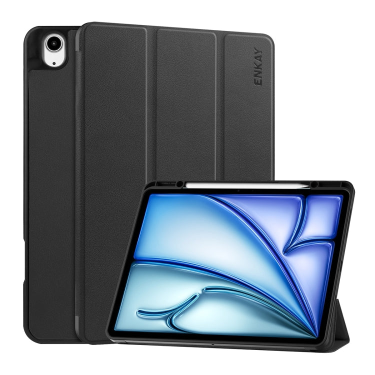 For iPad Air 13 2024 ENKAY Tri-fold Custer Texture TPU Leather Smart Tablet Case with Pen Slot(Black) - free shipping - PMC TechLife - Order now!