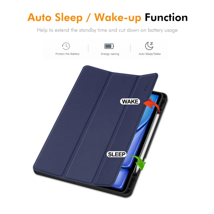 For iPad Air 13 2024 ENKAY Tri-fold Custer Texture TPU Leather Smart Tablet Case with Pen Slot(Grey) - iPad Air 13 2024 Cases by ENKAY | Online Shopping South Africa | PMC TechLife | Buy Now Pay Later Mobicred