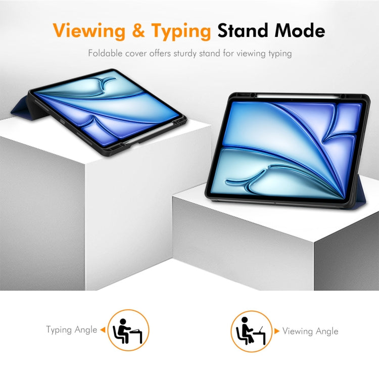 For iPad Air 13 2024 ENKAY Tri-fold Custer Texture TPU Leather Smart Tablet Case with Pen Slot(Grey) - iPad Air 13 2024 Cases by ENKAY | Online Shopping South Africa | PMC TechLife | Buy Now Pay Later Mobicred