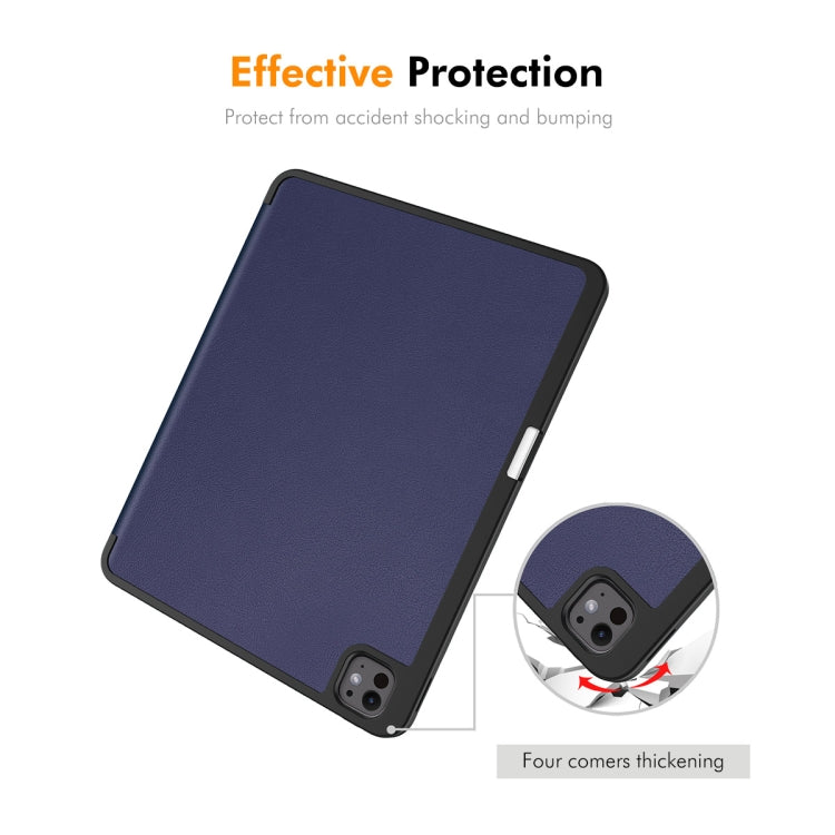 For iPad Pro 13 2024 ENKAY Tri-fold Custer Texture TPU Leather Smart Tablet Case with Pen Slot(Dark Green)