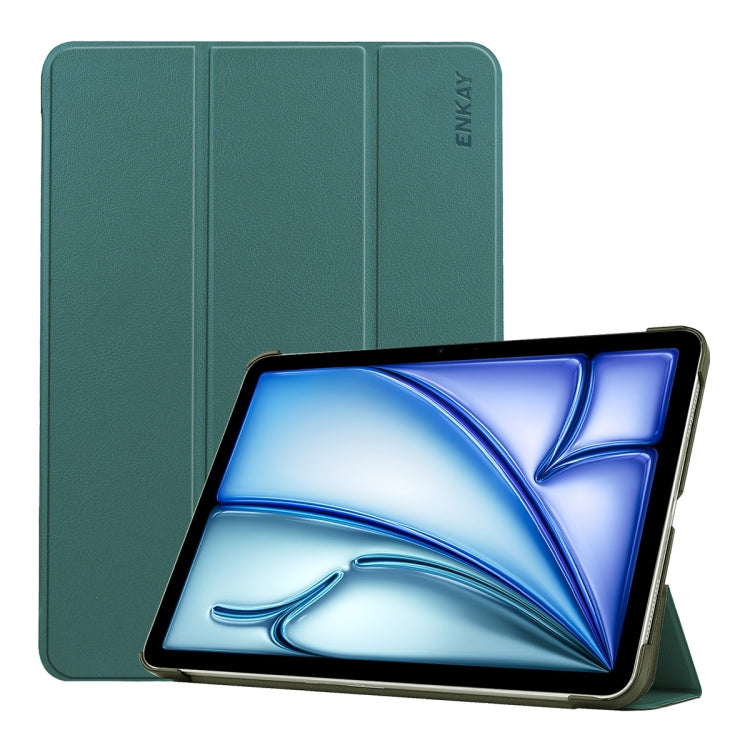 For iPad Air 13 2025 / 2024 ENKAY Tri-fold Custer Texture Plastic Leather Smart Tablet Case(Dark Green) - free shipping - PMC TechLife - Order now!