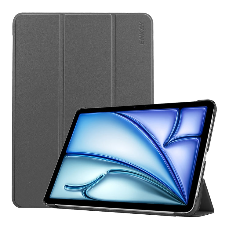 For iPad Air 13 2025 / 2024 ENKAY Tri-fold Custer Texture Plastic Leather Smart Tablet Case(Grey) - iPad Air 13 2025 / 2024 Cases by ENKAY | Online Shopping South Africa | PMC TechLife | Buy Now Pay Later Mobicred