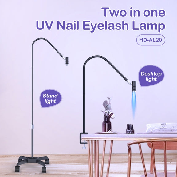 HD-AL20 Aluminum Alloy Beauty UV Lamp for Eyelash Extensions Nail Salon Foot Pedal Control(Black)