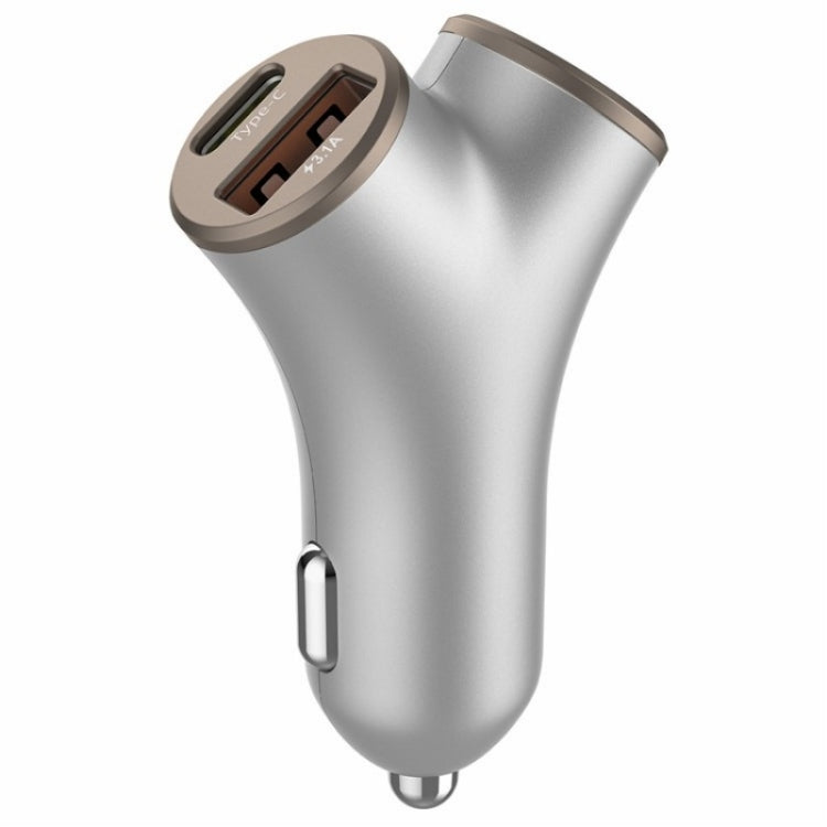 A2 2 USB + 2 Type-C Phone Fast Charging Power Adapter 78W Y-Shaped Car Charger(Silver)