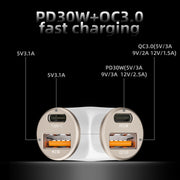 A2 2 USB + 2 Type-C Phone Fast Charging Power Adapter 78W Y-Shaped Car Charger(Black)
