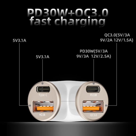 A2 2 USB + 2 Type-C Phone Fast Charging Power Adapter 78W Y-Shaped Car Charger(Silver)