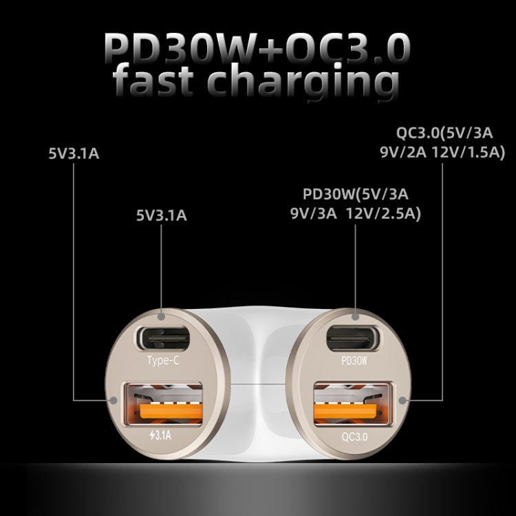 A2 2 USB + 2 Type-C Phone Fast Charging Power Adapter 78W Y-Shaped Car Charger(Silver)
