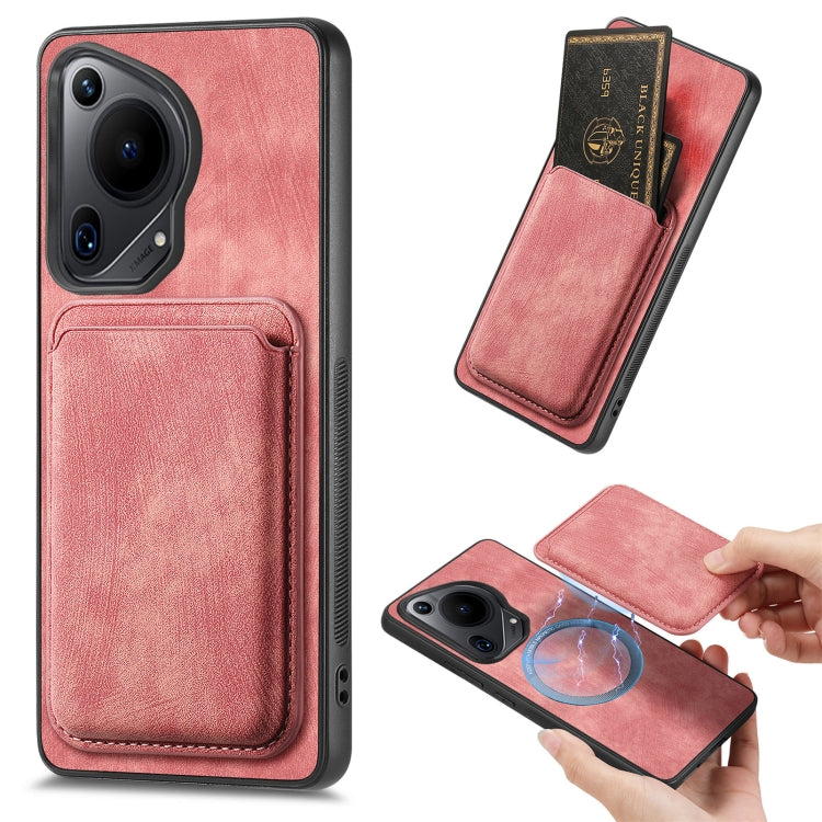 For Huawei Pura 70 Retro Leather Card Bag Magnetic Phone Case(Pink) - free shipping - PMC Jewellery - Order now!
