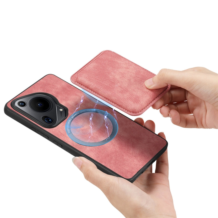 For Huawei Pura 70 Retro Leather Card Bag Magnetic Phone Case(Pink)