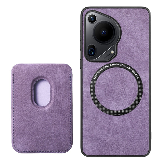 For Huawei Pura 70 Retro Leather Card Bag Magnetic Phone Case(Purple)