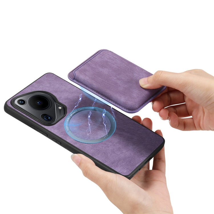 For Huawei Pura 70 Retro Leather Card Bag Magnetic Phone Case(Purple)