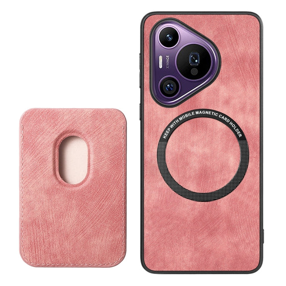 For Huawei Pura 70 Pro Retro Leather Card Bag Magnetic Phone Case(Pink)