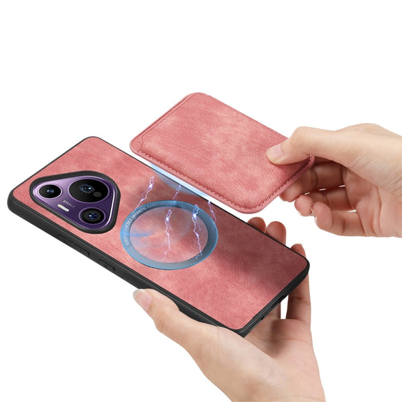 For Huawei Pura 70 Pro+ Retro Leather Card Bag Magnetic Phone Case(Pink)