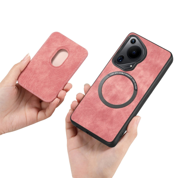For Huawei Pura 70 Ultra Retro Leather Card Bag Magnetic Phone Case(Pink)