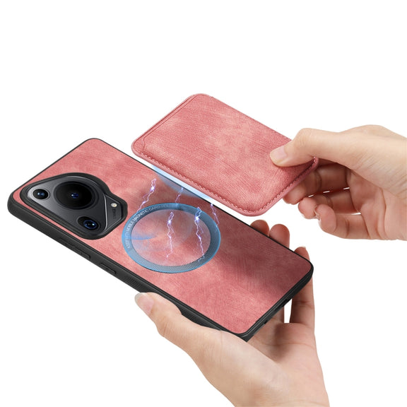For Huawei Pura 70 Ultra Retro Leather Card Bag Magnetic Phone Case(Pink)