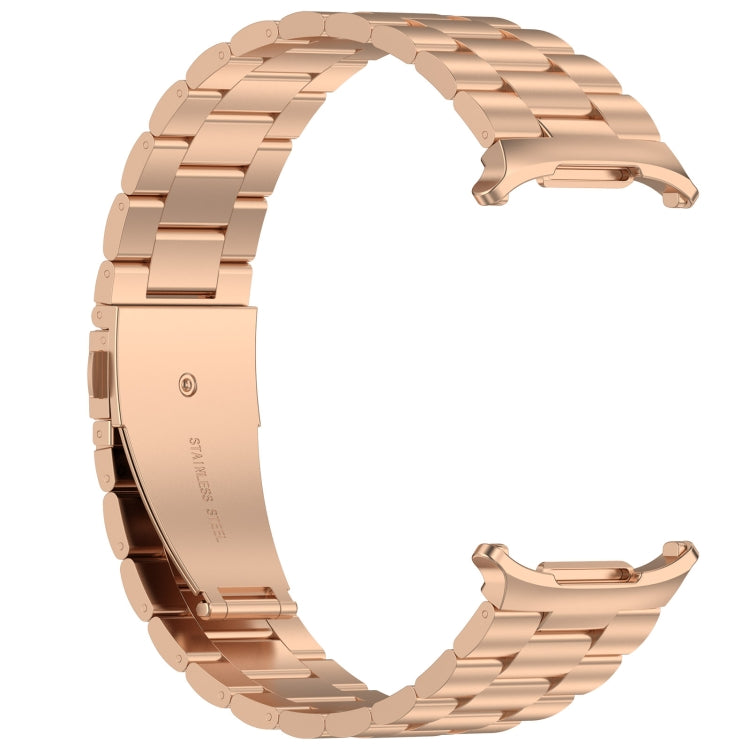 For Samsung Galaxy Watch Ultra 47mm Three Beads Stainless Steel Metal Watch Band(Rose Gold)