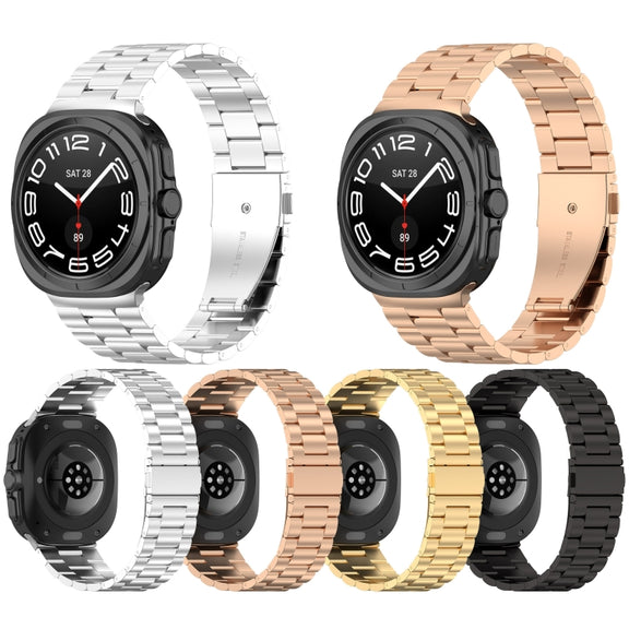 For Samsung Galaxy Watch Ultra 47mm Three Beads Stainless Steel Metal Watch Band(Rose Gold)