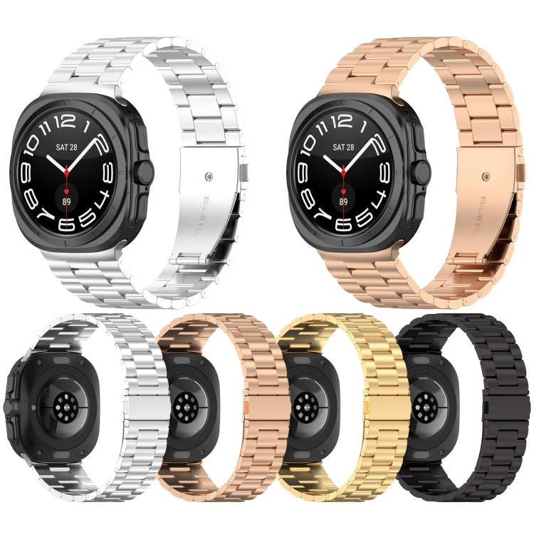 For Samsung Galaxy Watch Ultra 47mm Three Beads Stainless Steel Metal Watch Band(Rose Gold)