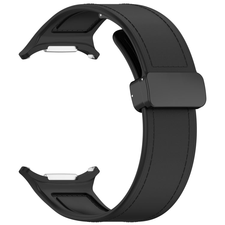 For Samsung Galaxy Watch Ultra 47mm Magnetic Folding Buckle Silicone Leather Watch Band(Black)
