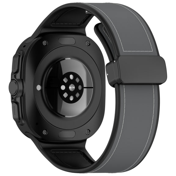 For Samsung Galaxy Watch Ultra 47mm Magnetic Folding Buckle Silicone Leather Watch Band(Gray)