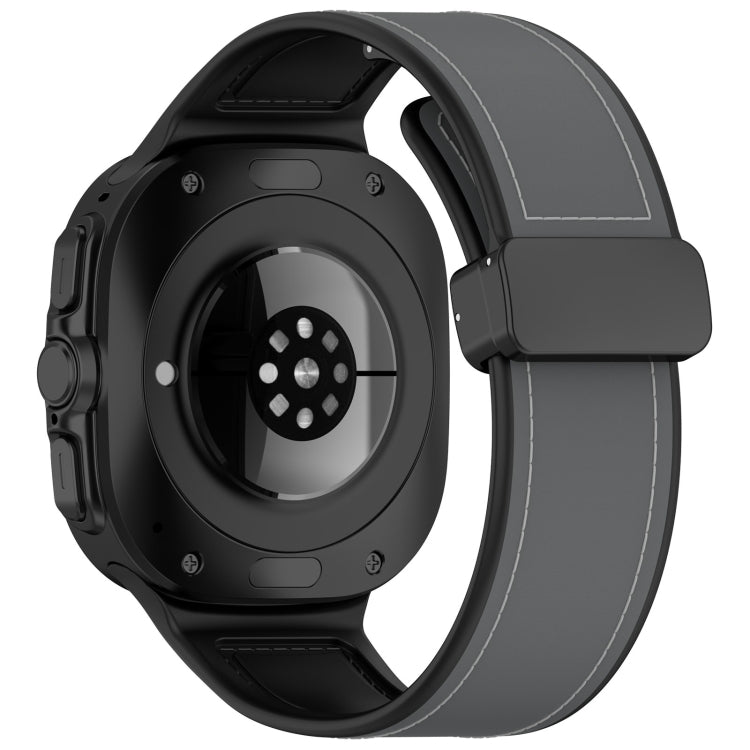 For Samsung Galaxy Watch Ultra 47mm Magnetic Folding Buckle Silicone Leather Watch Band(Gray)