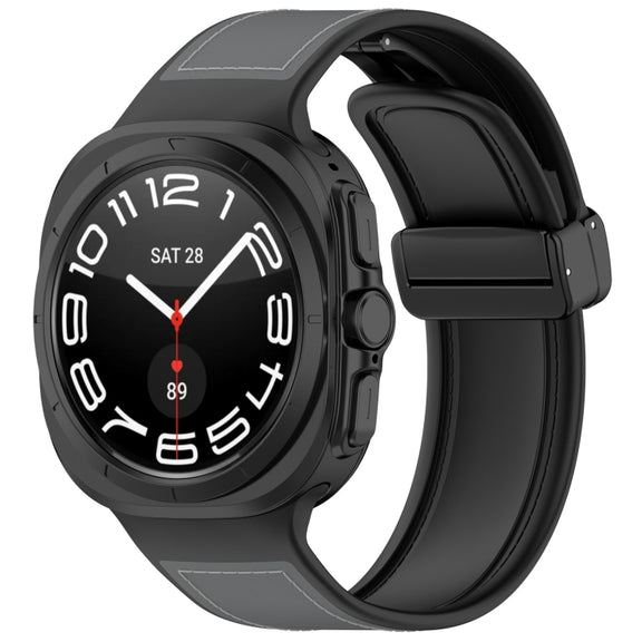 For Samsung Galaxy Watch Ultra 47mm Magnetic Folding Buckle Silicone Leather Watch Band(Gray)