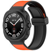 For Samsung Galaxy Watch Ultra 47mm Magnetic Folding Buckle Silicone Leather Watch Band(Orange)