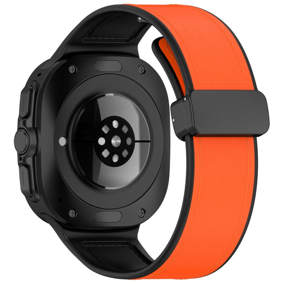 For Samsung Galaxy Watch Ultra 47mm Magnetic Folding Buckle Silicone Leather Watch Band(Orange)