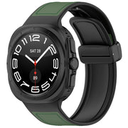 For Samsung Galaxy Watch Ultra 47mm Magnetic Folding Buckle Silicone Leather Watch Band(Green)