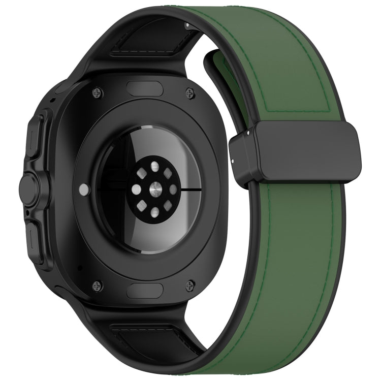 For Samsung Galaxy Watch Ultra 47mm Magnetic Folding Buckle Silicone Leather Watch Band(Green)