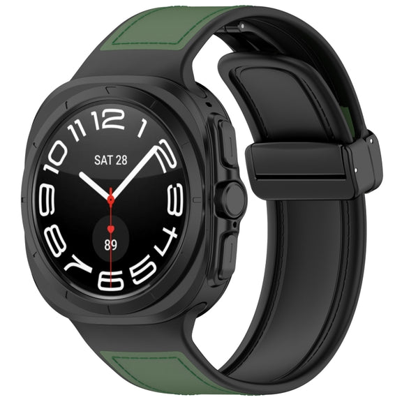 For Samsung Galaxy Watch Ultra 47mm Magnetic Folding Buckle Silicone Leather Watch Band(Green)