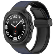 For Samsung Galaxy Watch Ultra 47mm Magnetic Folding Buckle Silicone Leather Watch Band(Dark Blue)