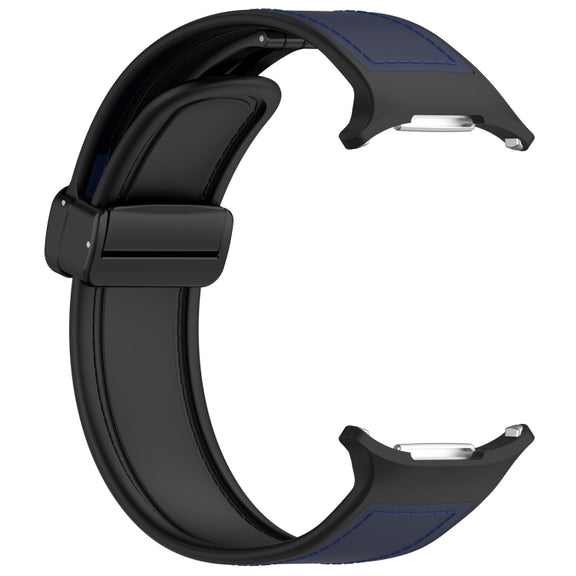 For Samsung Galaxy Watch Ultra 47mm Magnetic Folding Buckle Silicone Leather Watch Band(Dark Blue)