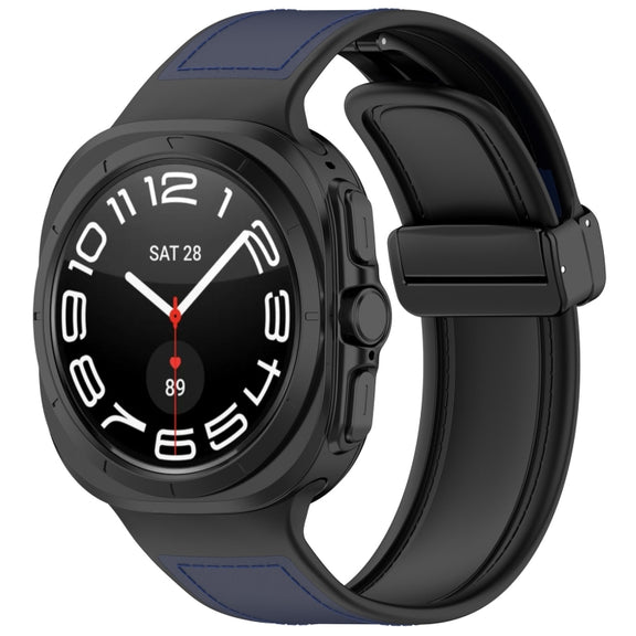 For Samsung Galaxy Watch Ultra 47mm Magnetic Folding Buckle Silicone Leather Watch Band(Dark Blue)