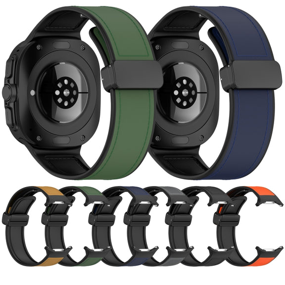 For Samsung Galaxy Watch Ultra 47mm Magnetic Folding Buckle Silicone Leather Watch Band(Black)