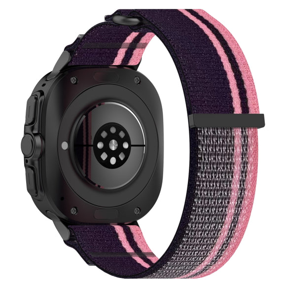 For Samsung Galaxy Watch Ultra 47mm Hook and Loop Fastener Loop Nylon Watch Band(Pink+Purple)