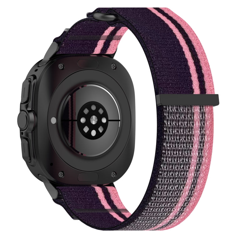 For Samsung Galaxy Watch Ultra 47mm Hook and Loop Fastener Loop Nylon Watch Band(Pink+Purple)