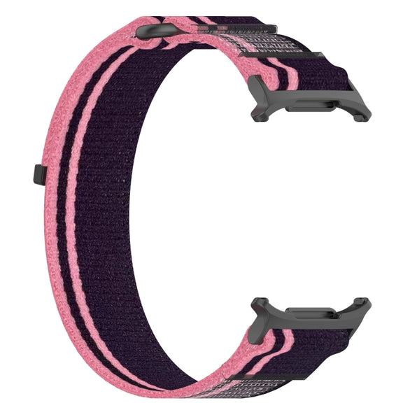 For Samsung Galaxy Watch Ultra 47mm Hook and Loop Fastener Loop Nylon Watch Band(Pink+Purple)