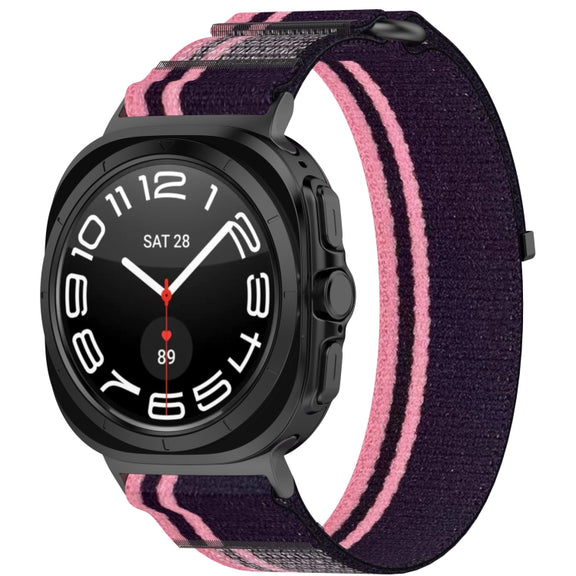 For Samsung Galaxy Watch Ultra 47mm Hook and Loop Fastener Loop Nylon Watch Band(Pink+Purple)