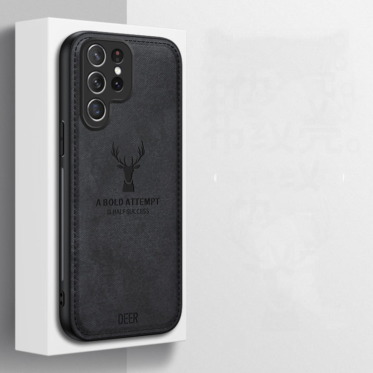 For Samsung Galaxy S25 Ultra 5G Deer Head Cloth Skin All-inclusive Phone Case(White)
