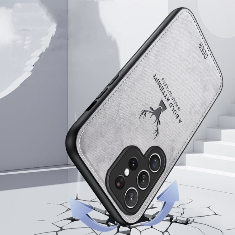 For Samsung Galaxy S25 Ultra 5G Deer Head Cloth Skin All-inclusive Phone Case(White)