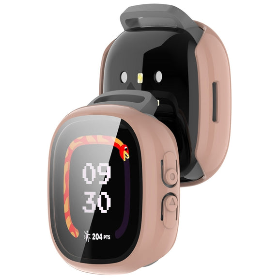 For Fitbit Ace LTE  PC + Tempered Glass Film Integrated Watch Protective Case(Sakura Pink)