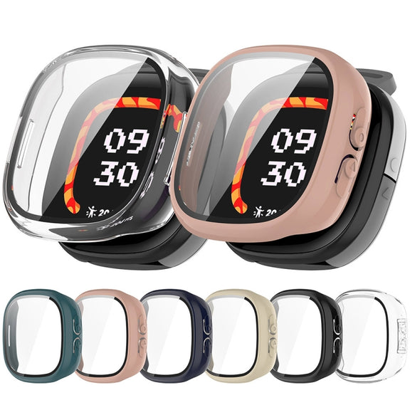 For Fitbit Ace LTE  PC + Tempered Glass Film Integrated Watch Protective Case(Transparent White)