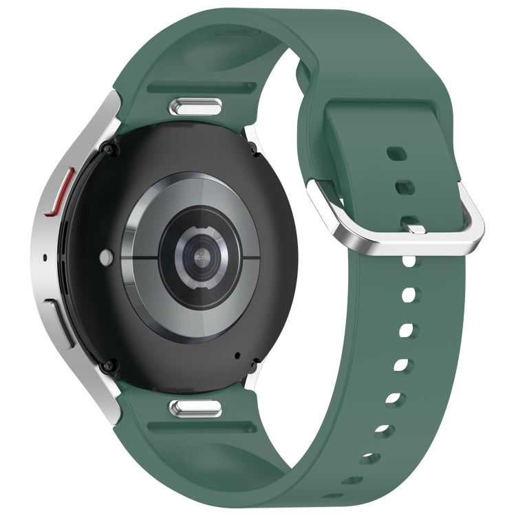 For Samsung Galaxy Watch7 40 / 44mm Solid Color Silver Buckle Quick Release Silicone Watch Band(Dark Green)