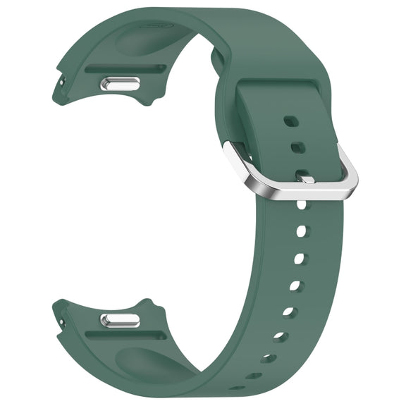 For Samsung Galaxy Watch FE 40mm Solid Color Silver Buckle Quick Release Silicone Watch Band(Dark Green)